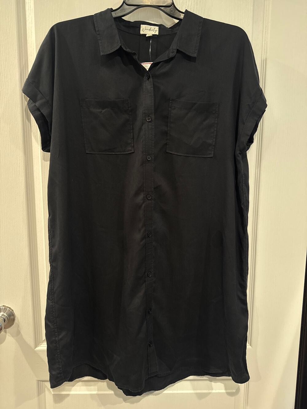 Wonderly Black Button Front Shirt Dress NWT $65